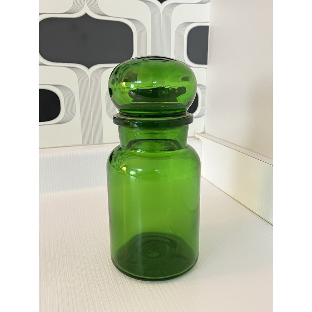 Vintage Apothecary Green Glass Jar Bubble Lid Seal Made In Belgium 8"